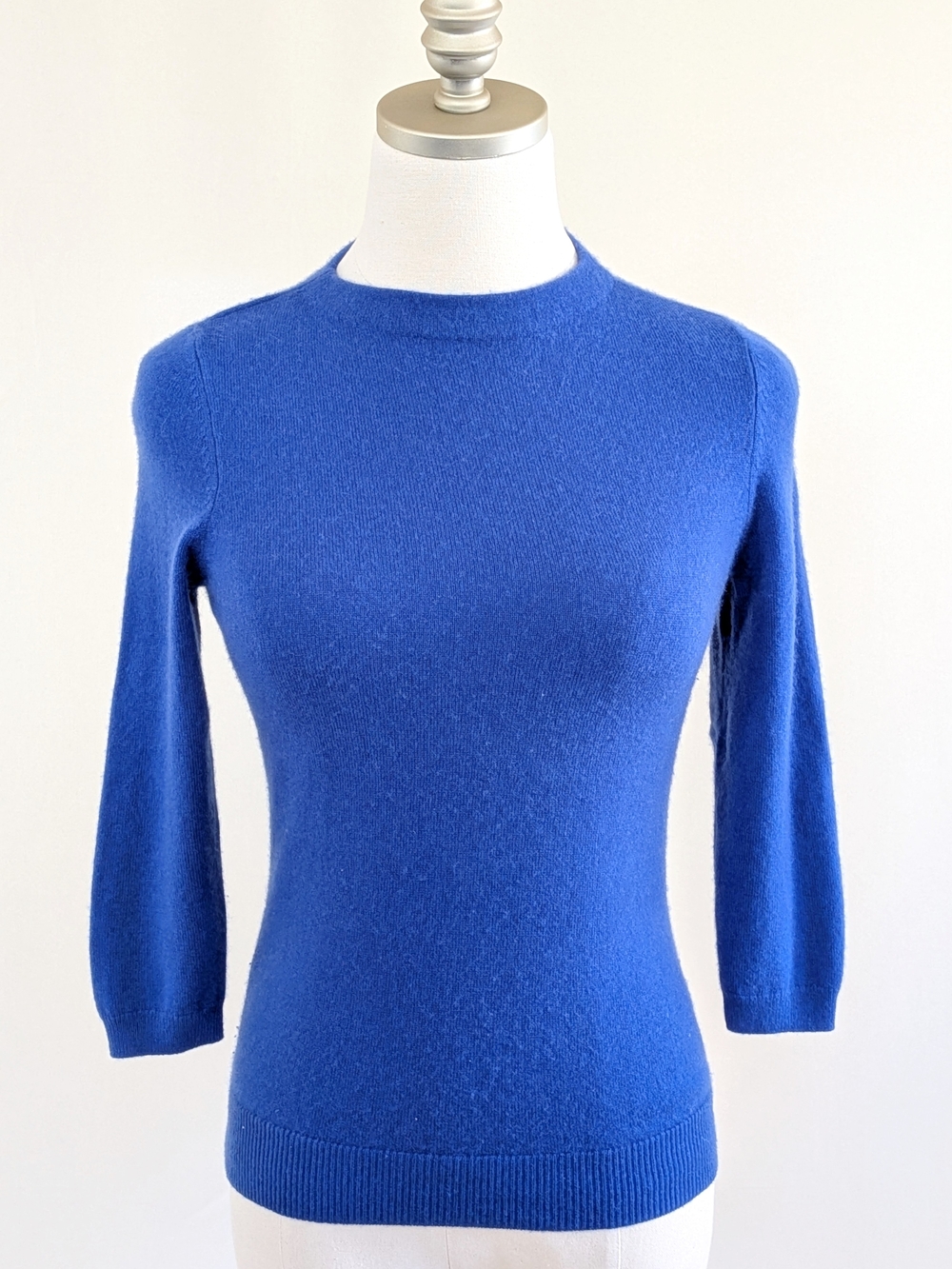 Talbots 100% Cashmere Lightweight Sweater Cobalt Blue Petite Small 3/4 Sleeve